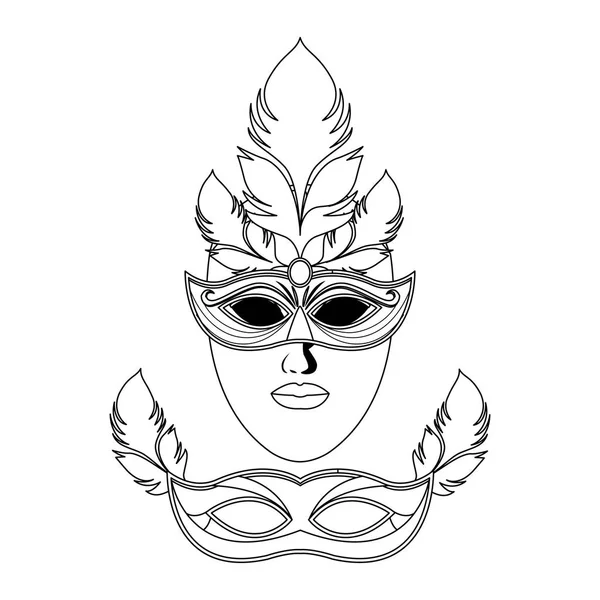 Máscaras y plumas blanco y negro — Vector de stock