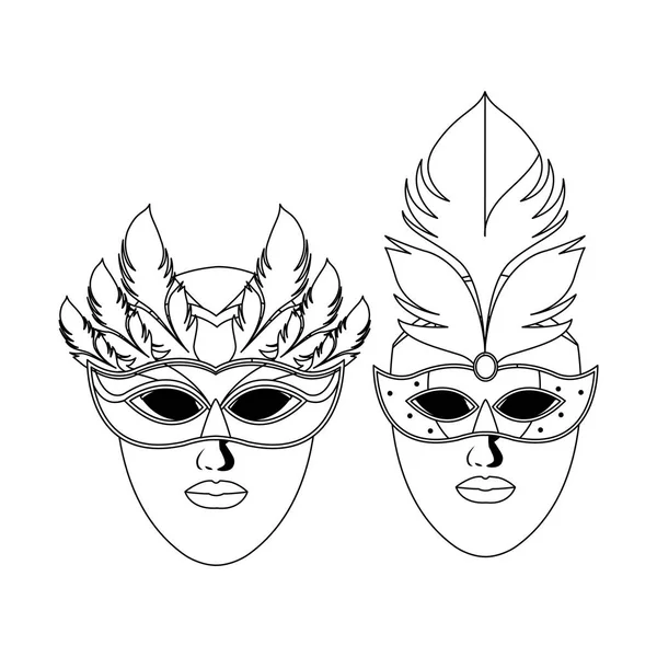 Masques et plumes noir et blanc — Image vectorielle