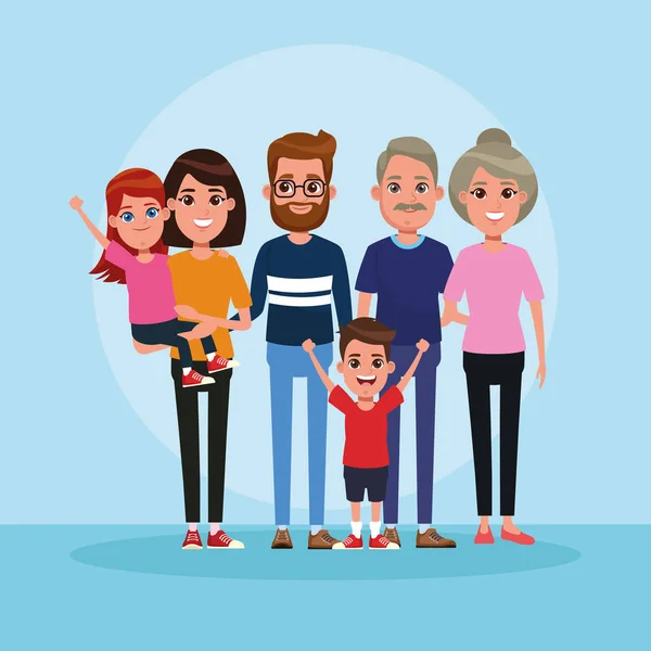 Familia con niños dibujos animados — Vector de stock