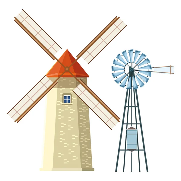 Molen en windturbine — Stockvector