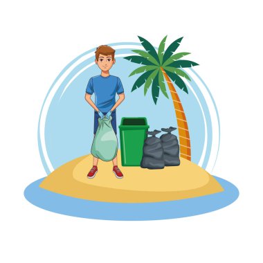 Sahili temizleyen gönüllü adam