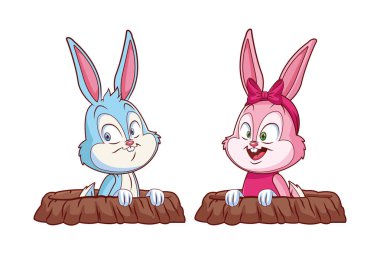 Sevimli paskalya tavşanı mutlu arkadaşlar tavşan deliği