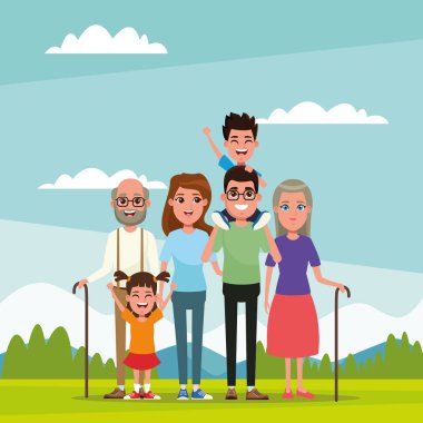 Çocuklu aile karikatür