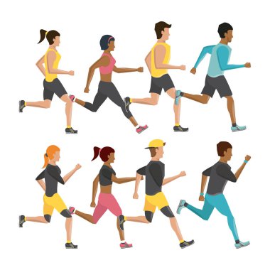 Karakterleri çalıştıran fitness insanları