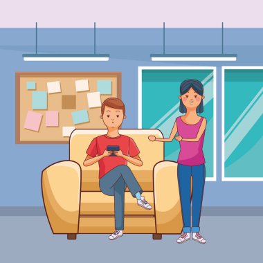 genç rahat çift karikatür