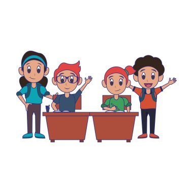 Okul karikatür mavi çizgiler öğrenciler çocuklar