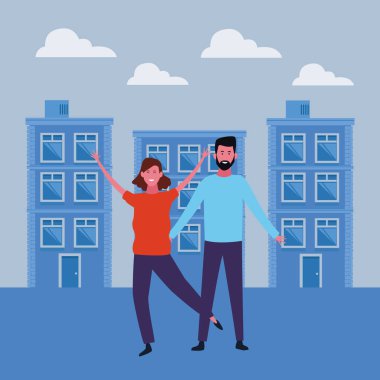 Çift gülümseyen karikatür