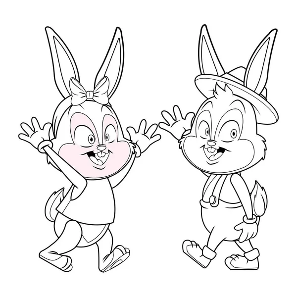 Śliczne Easter Bunny szczęśliwych przyjaciół czarno-białych — Wektor stockowy