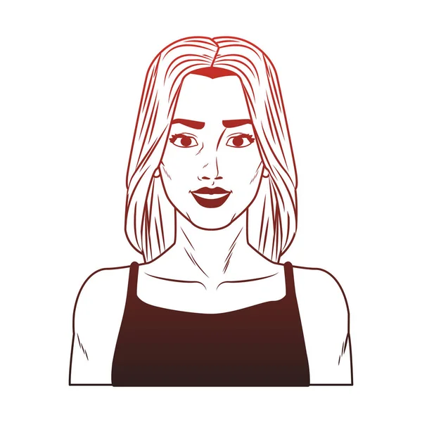 Profil de femme pop art dessin animé lignes rouges — Image vectorielle