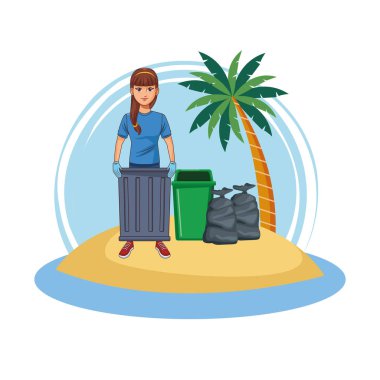 Kadın gönüllü temizlik plaj