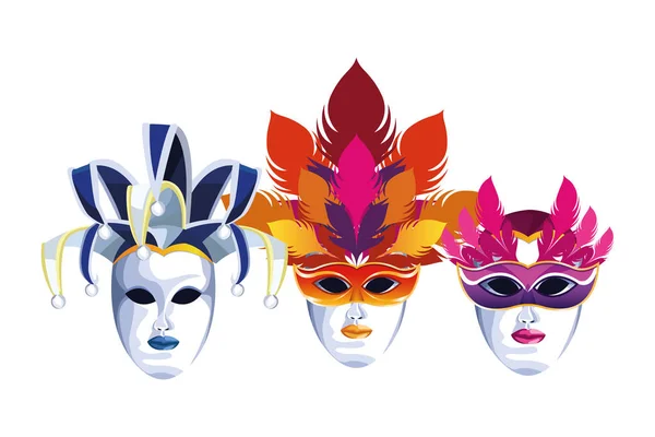 Ensemble de masques à plumes — Image vectorielle