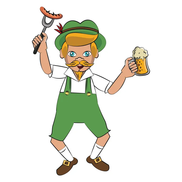Bayerischer Mann mit Wurst und Bier — Stockvektor