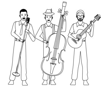 müzisyen bas gitar çalmak ve siyah beyaz şarkı