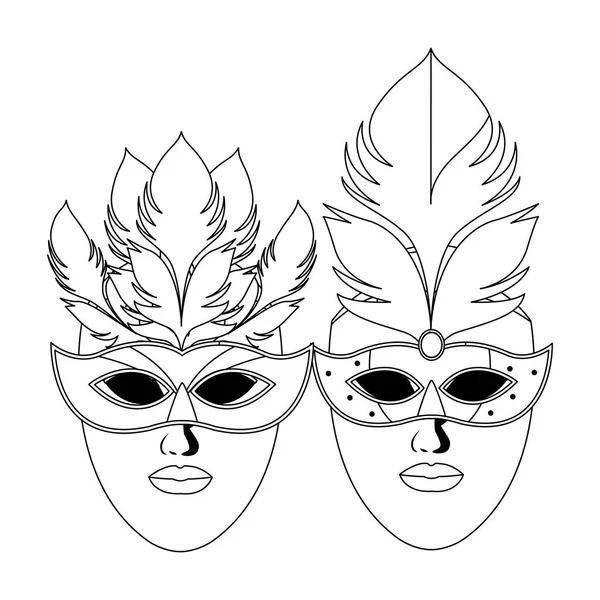 Masken und Federn schwarz-weiß — Stockvektor