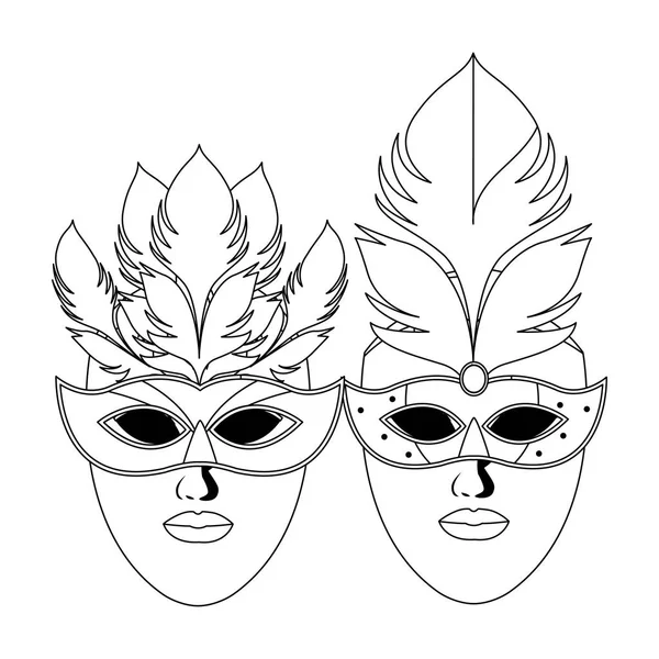 Masques et plumes noir et blanc — Image vectorielle