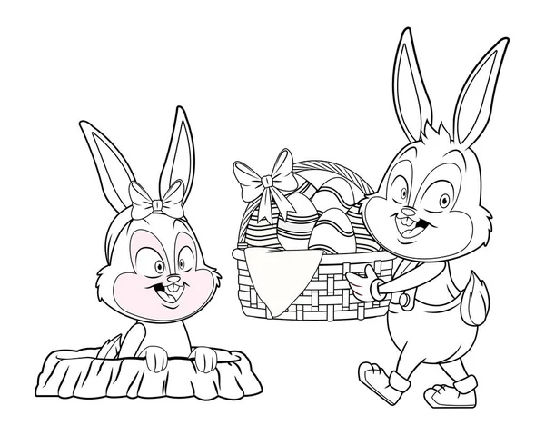 Sevimli paskalya tavşanı mutlu arkadaşlar tavşan deliği siyah beyaz