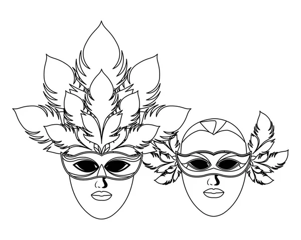 Masques et plumes noir et blanc — Image vectorielle