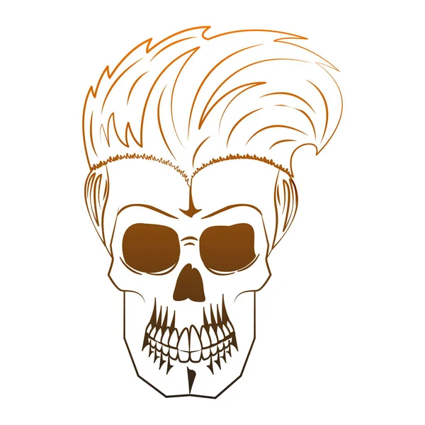 Vintage cráneo barbería naranja líneas — Vector de stock