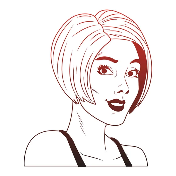 Perfil de la mujer pop art dibujos animados líneas rojas — Vector de stock