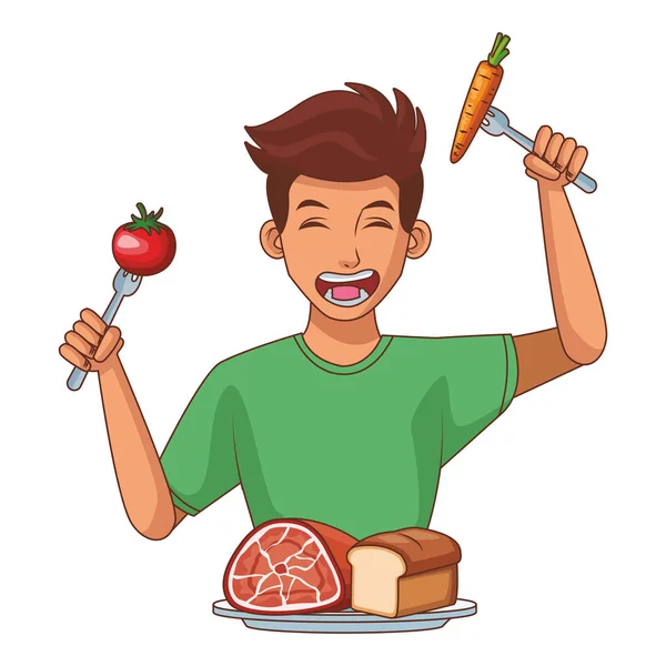 Junger Mann und gesunde Ernährung — Stockvektor