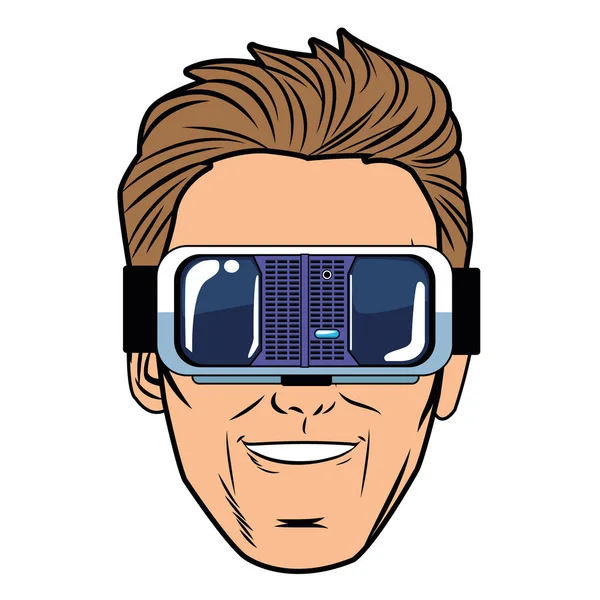Pop Art man Face med Virtual Reality glasögon — Stock vektor