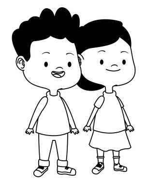 Sevimli mutlu çocuklar siyah beyaz eğlenceli karikatürler sahip