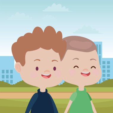 Sevimli mutlu çocuklar eğlenceli karikatürler sahip