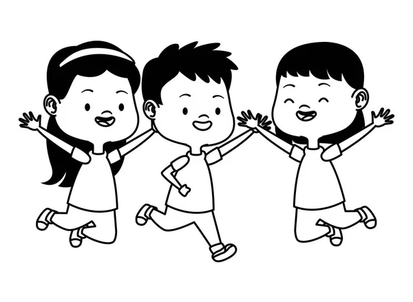 Cute happy kids having fun in black and white — Stock Vector