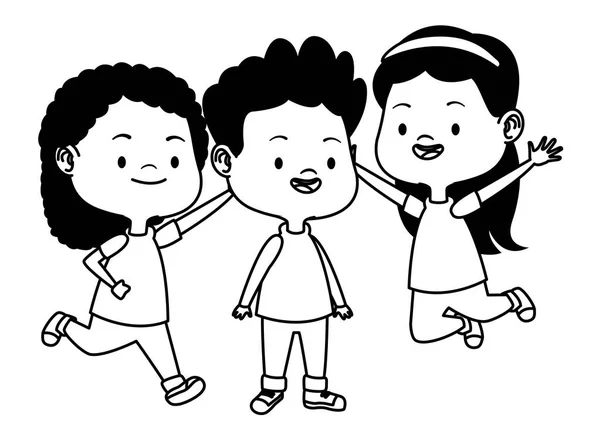 Sevimli mutlu çocuklar siyah beyaz eğleniyor — Stok Vektör