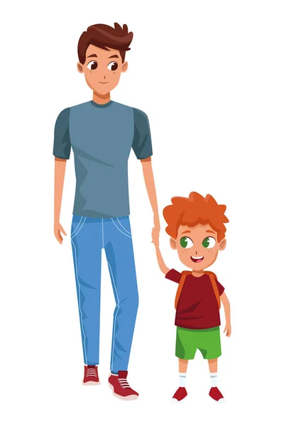 Οικογένεια single πατέρας χέρι με το μικρό γιο — Διανυσματικό Αρχείο