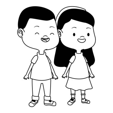 Sevimli mutlu çocuklar siyah beyaz eğlenceli karikatürler sahip