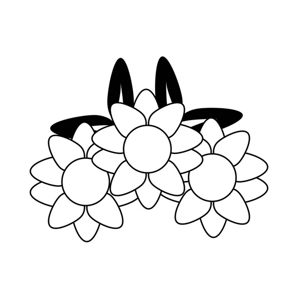 Природа орнамент цветы украшения мультфильм в черно-белом — стоковый вектор