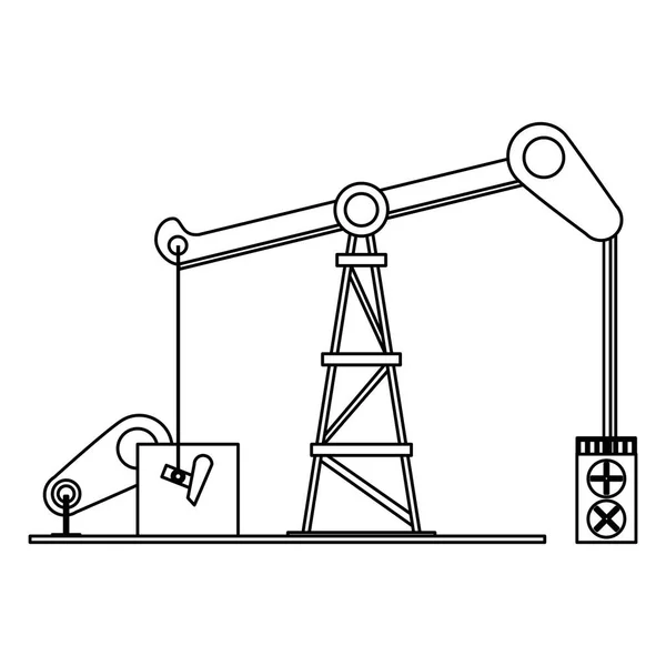Dessin animé usine de gaz de raffinerie de pétrole en noir et blanc — Image vectorielle