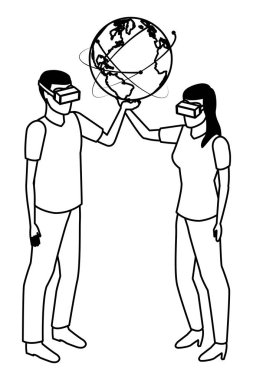 siyah beyaz sanal gerçeklik teknolojisi deneyimi karikatür