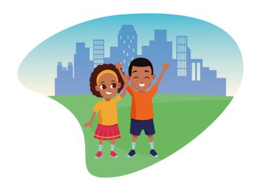 Afroamerican kız kardeşi ve erkek kardeşi karikatür gülümseyen