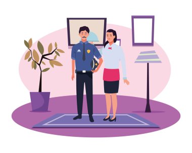 Profesyoneller işçiler çift gülümseyen karikatürler