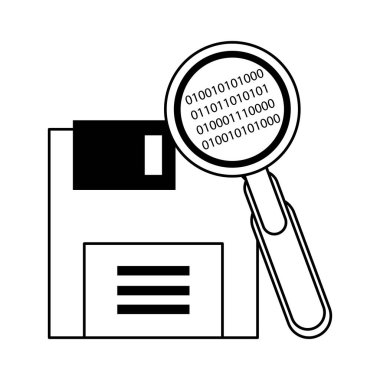 siyah beyaz büyüteç kontrol sistemi karikatür