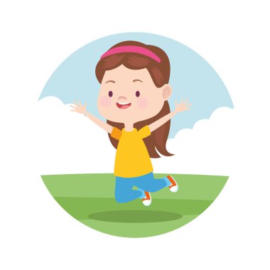 parkta oynayan küçük kız, çocuk karikatürler.