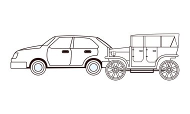 Siyah beyaz modern araba araçları ile Vintage ve klasik
