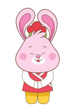 Sonbahar ortası sevimli tavşan karikatür