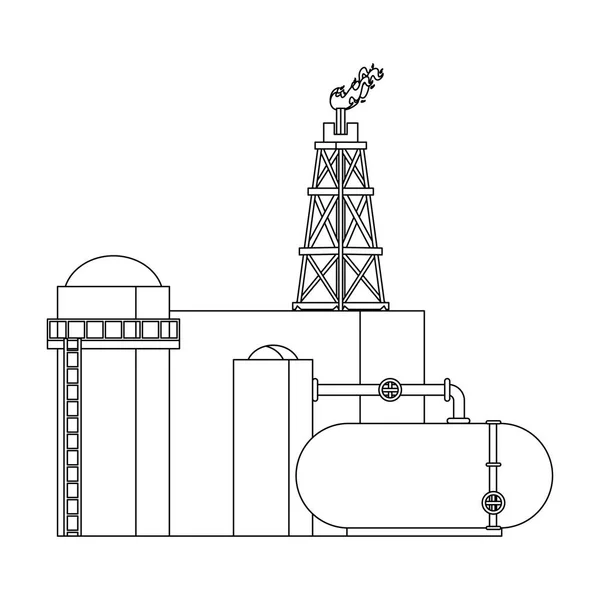 Olje raffinaderigas fabriken tecknad i svart och vitt — Stock vektor