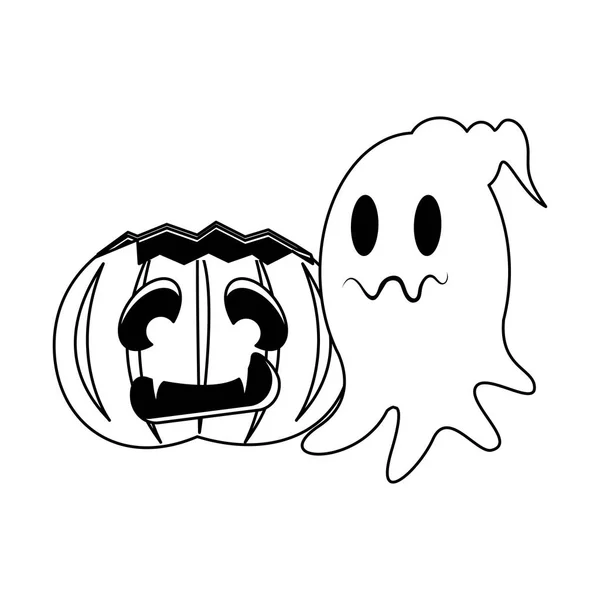 Halloween październik straszny celebracja kreskówka w czerni i bieli — Wektor stockowy