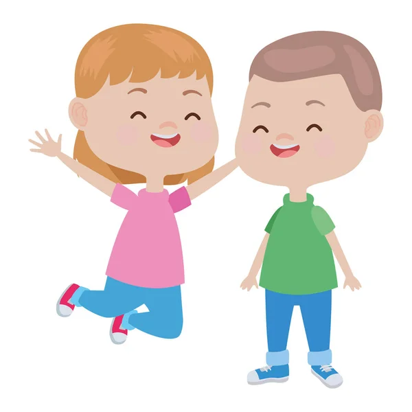 Lindos niños felices divertirse dibujos animados — Vector de stock