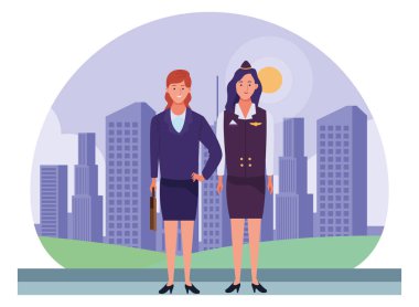 Profesyoneller işçiler çift gülümseyen karikatürler