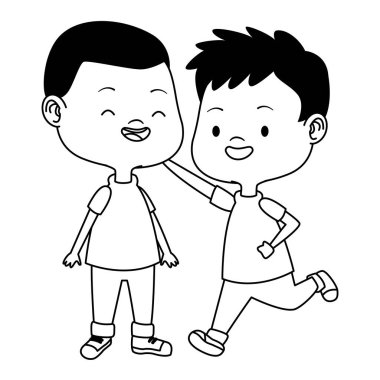 Sevimli mutlu çocuklar siyah beyaz eğlenceli karikatürler sahip