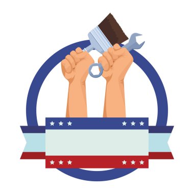 İnşaat işçisi araçları ile eller