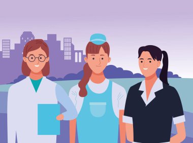 Profesyoneller işçi karakterleri çizgi film gülümseyen