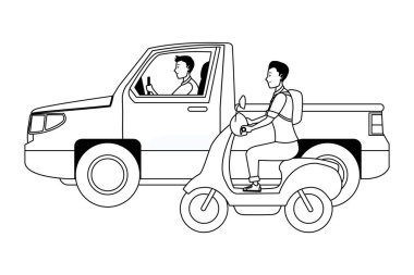 Siyah beyaz sürme sürücüleri ile araç ve motosiklet