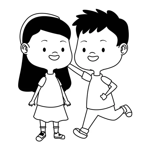 Carino felici bambini avendo divertenti cartoni animati in bianco e nero — Vettoriale Stock