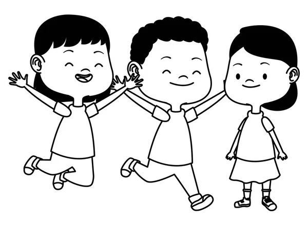 Söta glada barn ha kul i svart och vitt — Stock vektor